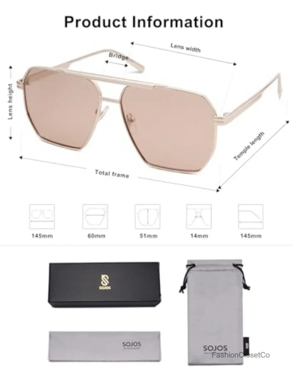 Retro Oversized Square Polarized Sunglasses Metal Frame UV400